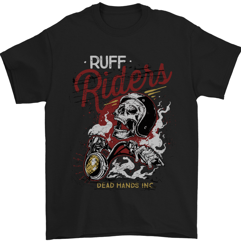 Biker Ruff Riders Motorcycle Motorbike Mens T-Shirt Cotton Gildan Black
