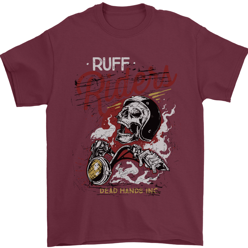 Biker Ruff Riders Motorcycle Motorbike Mens T-Shirt Cotton Gildan Maroon