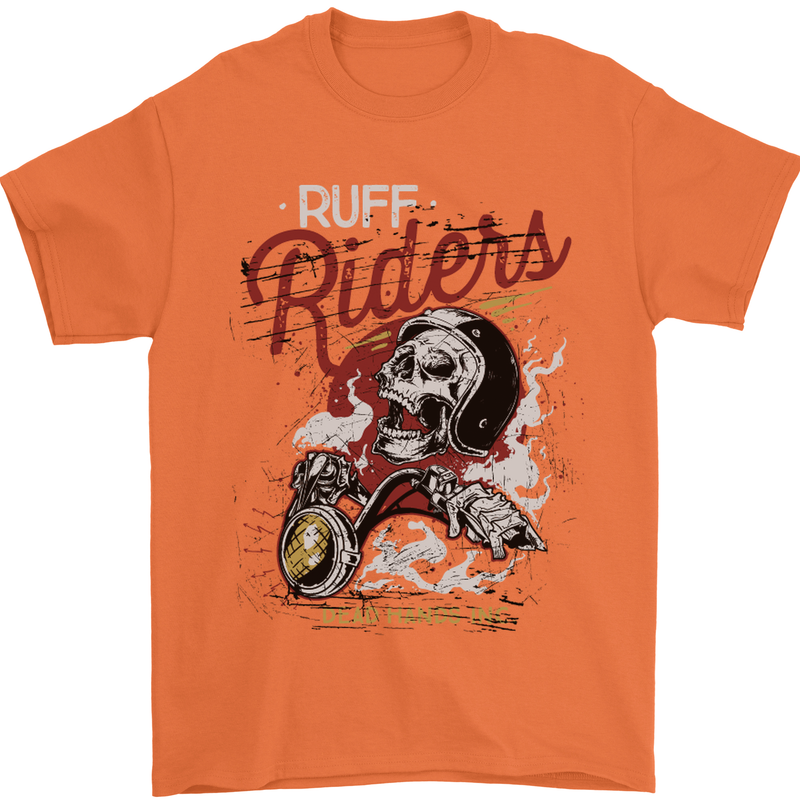 Biker Ruff Riders Motorcycle Motorbike Mens T-Shirt Cotton Gildan Orange