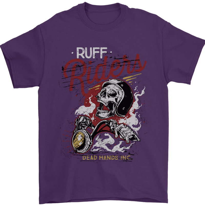 Biker Ruff Riders Motorcycle Motorbike Mens T-Shirt Cotton Gildan Purple