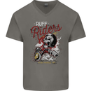 Biker Ruff Riders Motorcycle Motorbike Mens V-Neck Cotton T-Shirt Charcoal