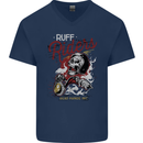 Biker Ruff Riders Motorcycle Motorbike Mens V-Neck Cotton T-Shirt Navy Blue