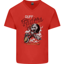 Biker Ruff Riders Motorcycle Motorbike Mens V-Neck Cotton T-Shirt Red