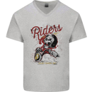 Biker Ruff Riders Motorcycle Motorbike Mens V-Neck Cotton T-Shirt Sports Grey