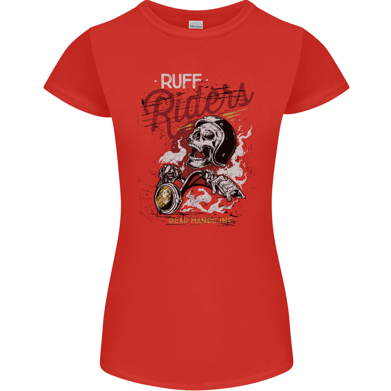 Biker Ruff Riders Motorcycle Motorbike Womens Petite Cut T-Shirt Red