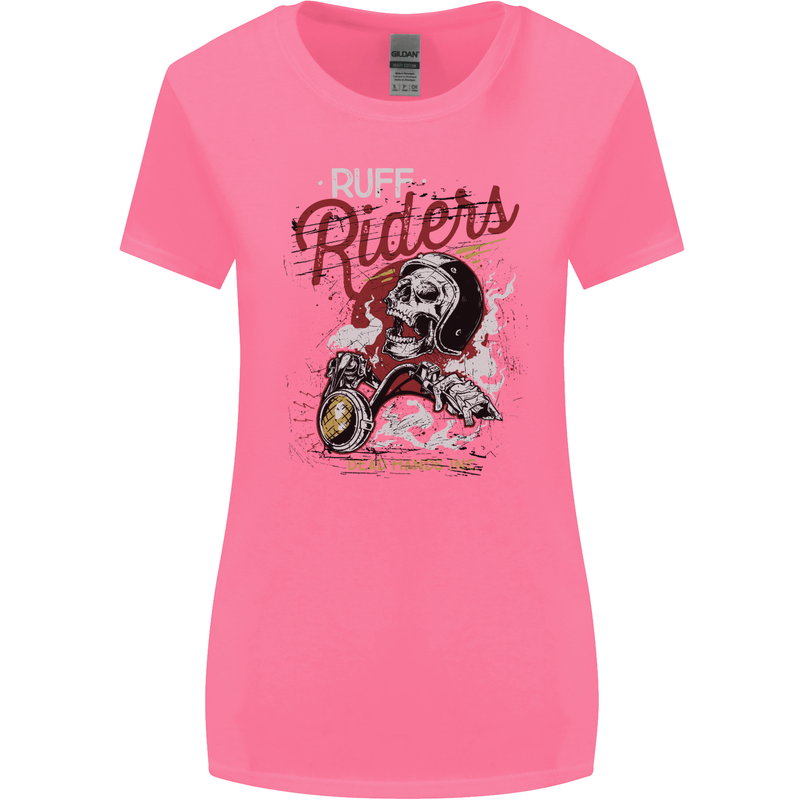 Biker Ruff Riders Motorcycle Motorbike Womens Wider Cut T-Shirt Azalea