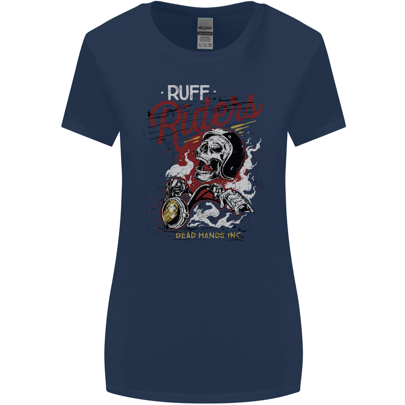 Biker Ruff Riders Motorcycle Motorbike Womens Wider Cut T-Shirt Navy Blue