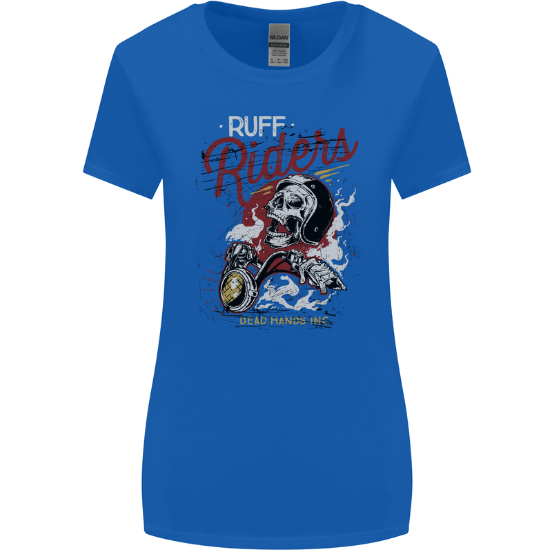 Biker Ruff Riders Motorcycle Motorbike Womens Wider Cut T-Shirt Royal Blue