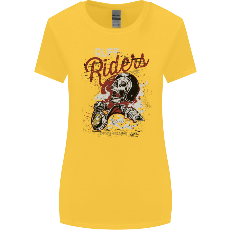 Biker Ruff Riders Motorcycle Motorbike Womens Wider Cut T-Shirt Yellow