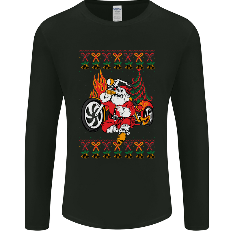 Biker Santa Christmas Motorcycle Motorbike Mens Long Sleeve T-Shirt Black