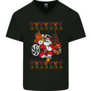 Biker Santa Christmas Motorcycle Motorbike Mens V-Neck Cotton T-Shirt Black