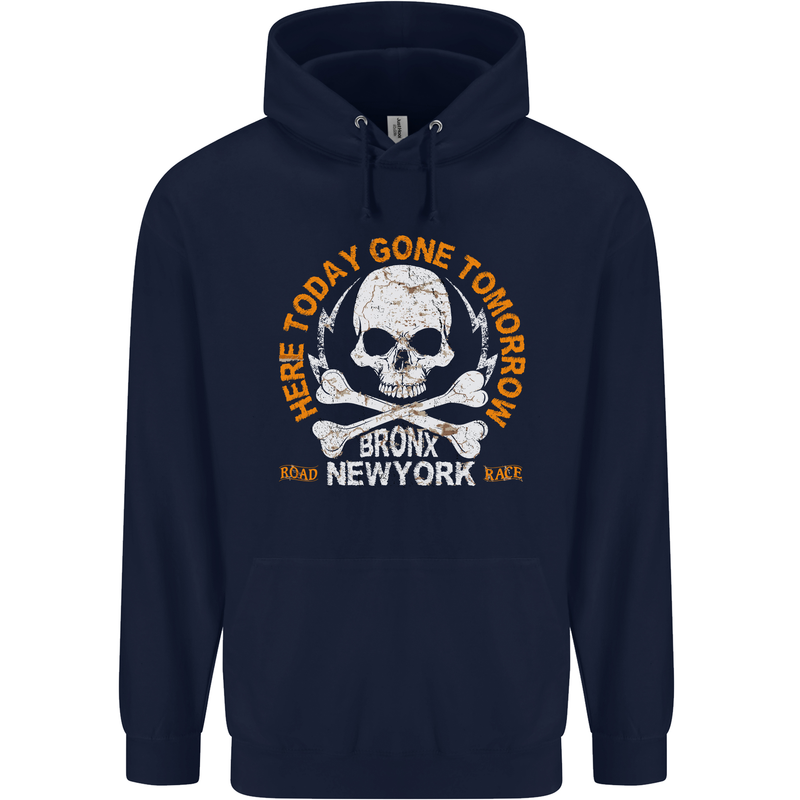 Biker Skull Here Today Motorbike Motorcycle Mens 80% Cotton Hoodie Navy Blue