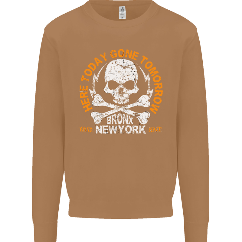 Biker Skull Here Today Motorbike Motorcycle Mens Sweatshirt Jumper Caramel Latte