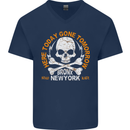Biker Skull Here Today Motorbike Motorcycle Mens V-Neck Cotton T-Shirt Navy Blue