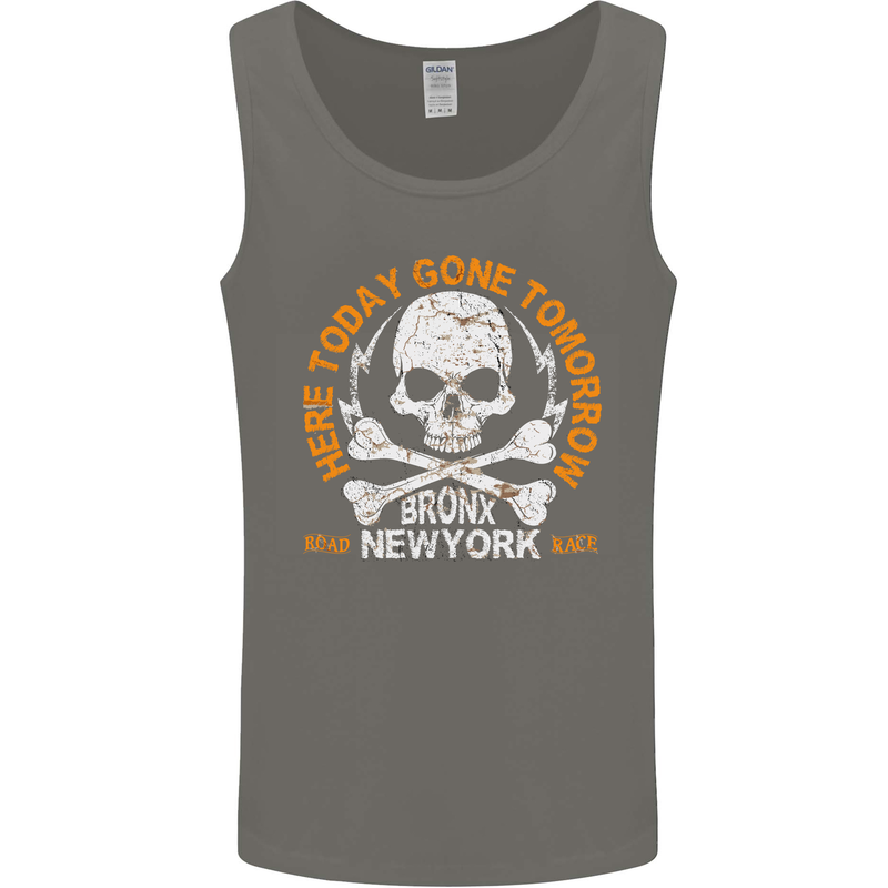 Biker Skull Here Today Motorbike Motorcycle Mens Vest Tank Top Charcoal