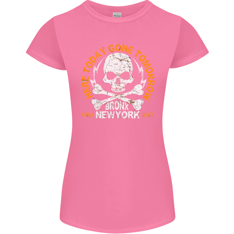 Biker Skull Here Today Motorbike Motorcycle Womens Petite Cut T-Shirt Azalea