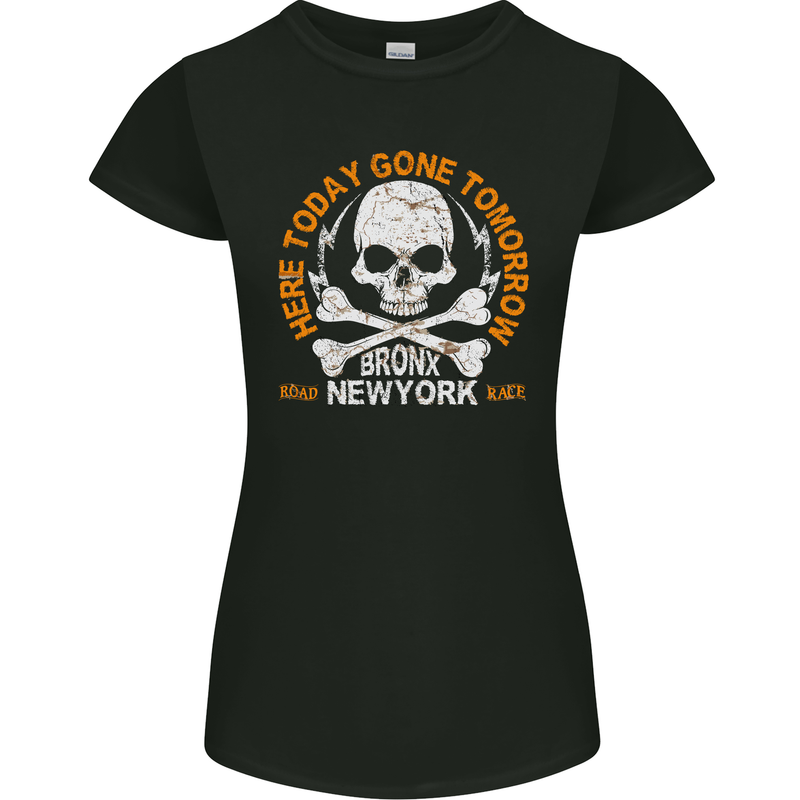 Biker Skull Here Today Motorbike Motorcycle Womens Petite Cut T-Shirt Black