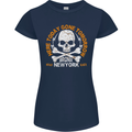 Biker Skull Here Today Motorbike Motorcycle Womens Petite Cut T-Shirt Navy Blue