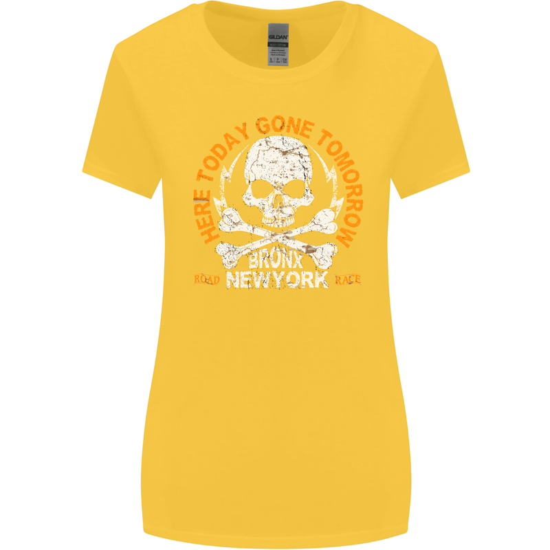 Biker Skull Here Today Motorbike Motorcycle Womens Wider Cut T-Shirt Yellow