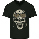 Biker Skull Motorcycle Skulls Motobike Mens V-Neck Cotton T-Shirt Black