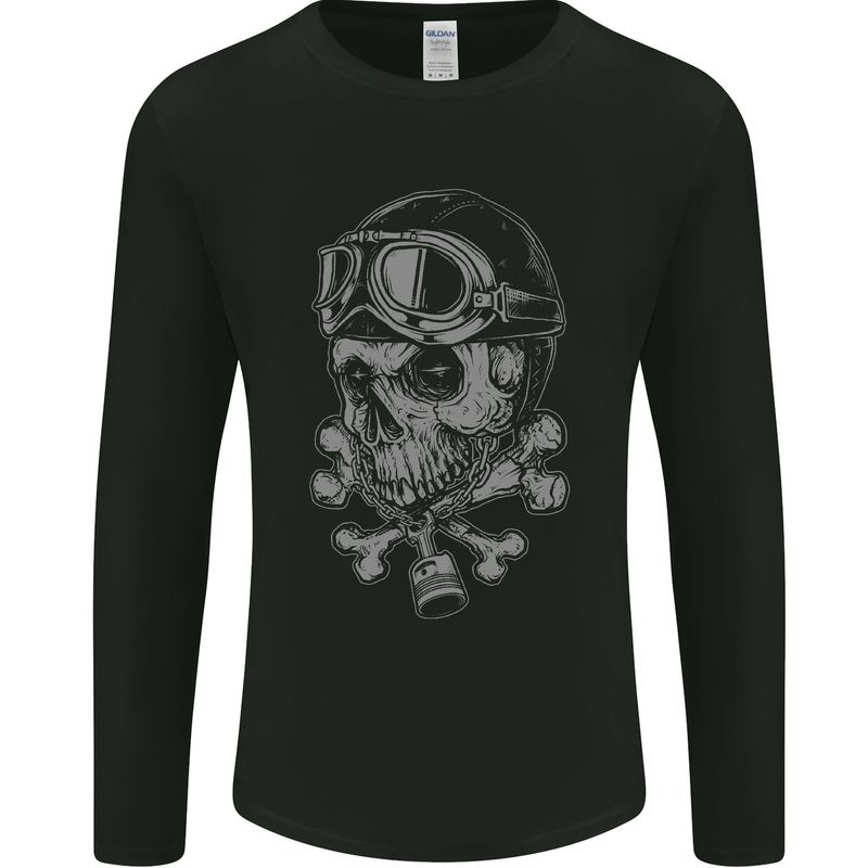 Biker Skull Rider Motorbike Motorcycle Mens Long Sleeve T-Shirt Black