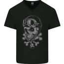 Biker Skull Rider Motorbike Motorcycle Mens V-Neck Cotton T-Shirt Black