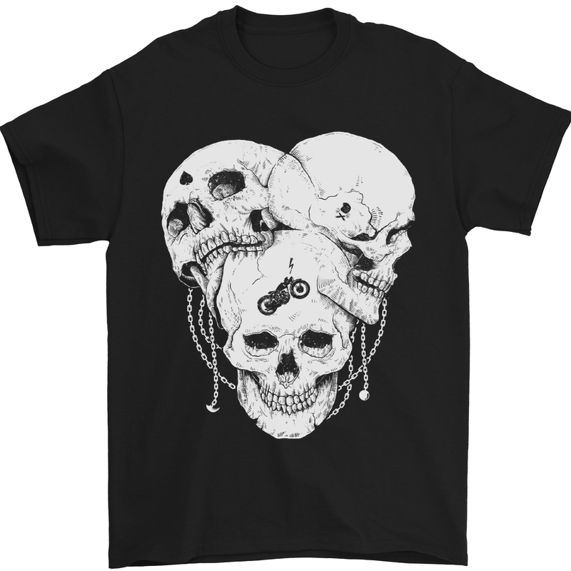 Biker Skulls Motorcycle Motobike Chopper Mens T-Shirt Cotton Gildan Black