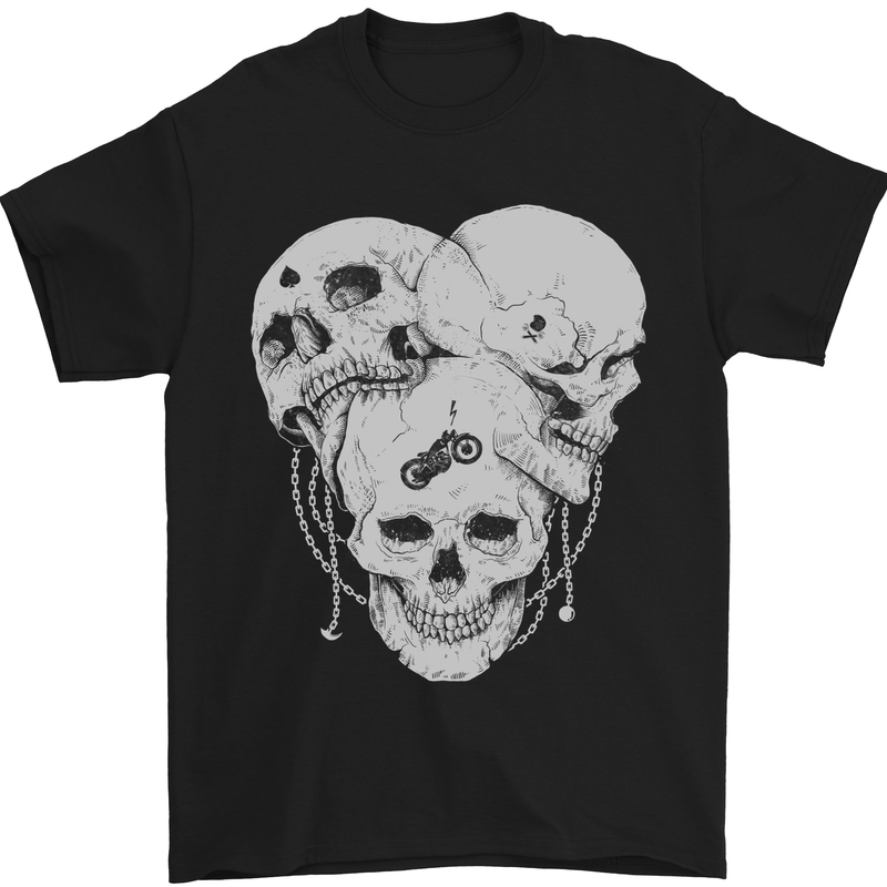 Biker Skulls Motorcycle Motobike Chopper Mens T-Shirt Cotton Gildan Black