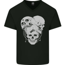 Biker Skulls Motorcycle Motobike Chopper Mens V-Neck Cotton T-Shirt Black
