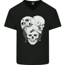 Biker Skulls Motorcycle Motobike Chopper Mens V-Neck Cotton T-Shirt Black