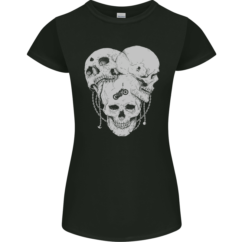 Biker Skulls Motorcycle Motobike Chopper Womens Petite Cut T-Shirt Black