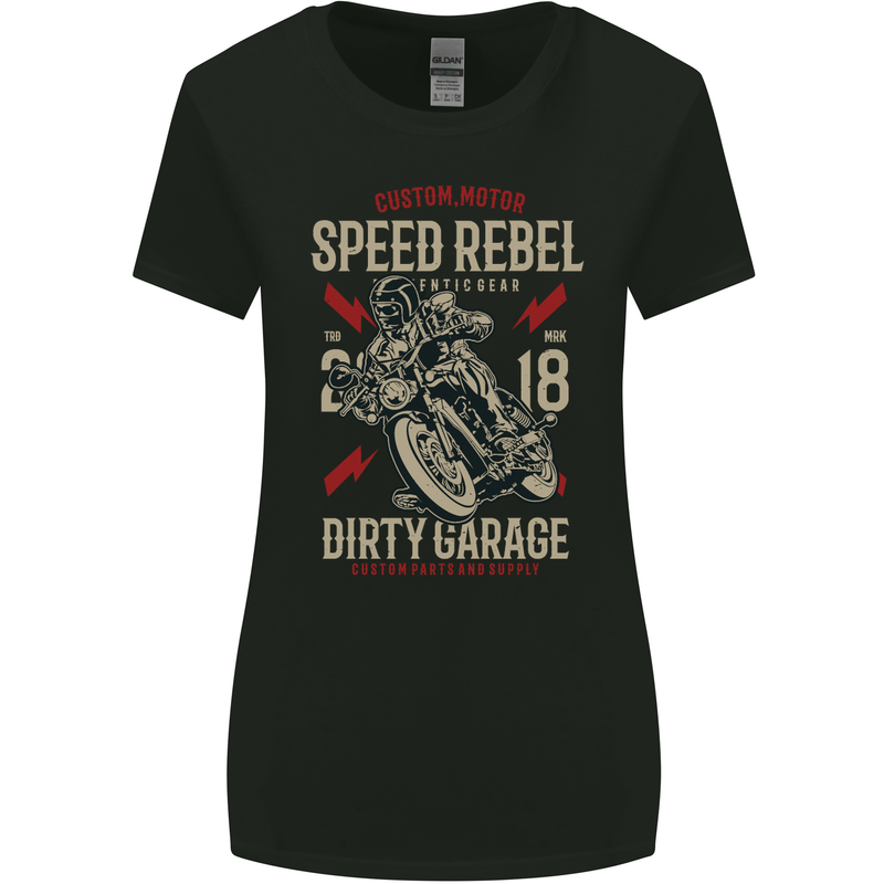 Biker Speed Rebel Motorbike Motorcycle Womens Wider Cut T-Shirt Black