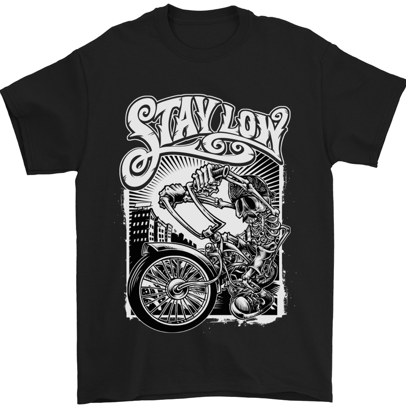Biker Stay Low Chopper Biker Motorcycle Mens T-Shirt Cotton Gildan Black