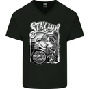 Biker Stay Low Chopper Biker Motorcycle Mens V-Neck Cotton T-Shirt Black