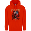 Biker USA Flag Skull Motorbike Motorcycle Childrens Kids Hoodie Bright Red