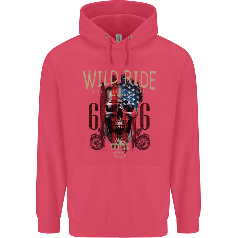 Biker USA Flag Skull Motorbike Motorcycle Childrens Kids Hoodie Heliconia