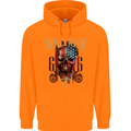 Biker USA Flag Skull Motorbike Motorcycle Childrens Kids Hoodie Orange
