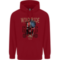 Biker USA Flag Skull Motorbike Motorcycle Childrens Kids Hoodie Red