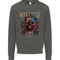 Biker USA Flag Skull Motorbike Motorcycle Kids Sweatshirt Jumper Storm Grey