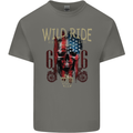 Biker USA Flag Skull Motorbike Motorcycle Kids T-Shirt Childrens Charcoal