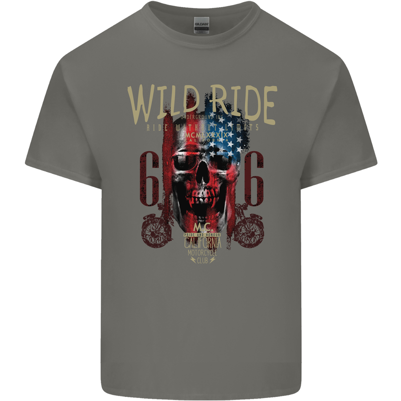 Biker USA Flag Skull Motorbike Motorcycle Kids T-Shirt Childrens Charcoal