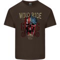 Biker USA Flag Skull Motorbike Motorcycle Kids T-Shirt Childrens Chocolate