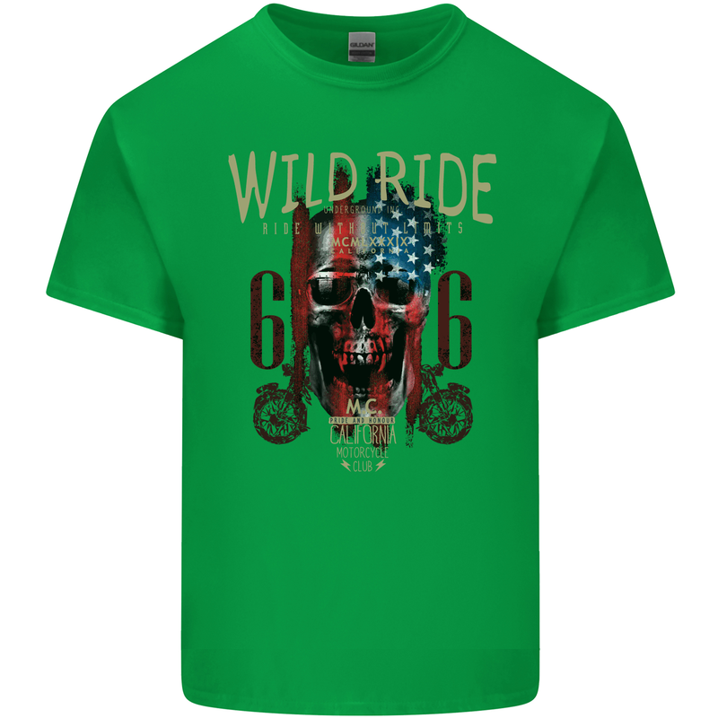 Biker USA Flag Skull Motorbike Motorcycle Kids T-Shirt Childrens Irish Green