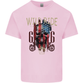 Biker USA Flag Skull Motorbike Motorcycle Kids T-Shirt Childrens Light Pink