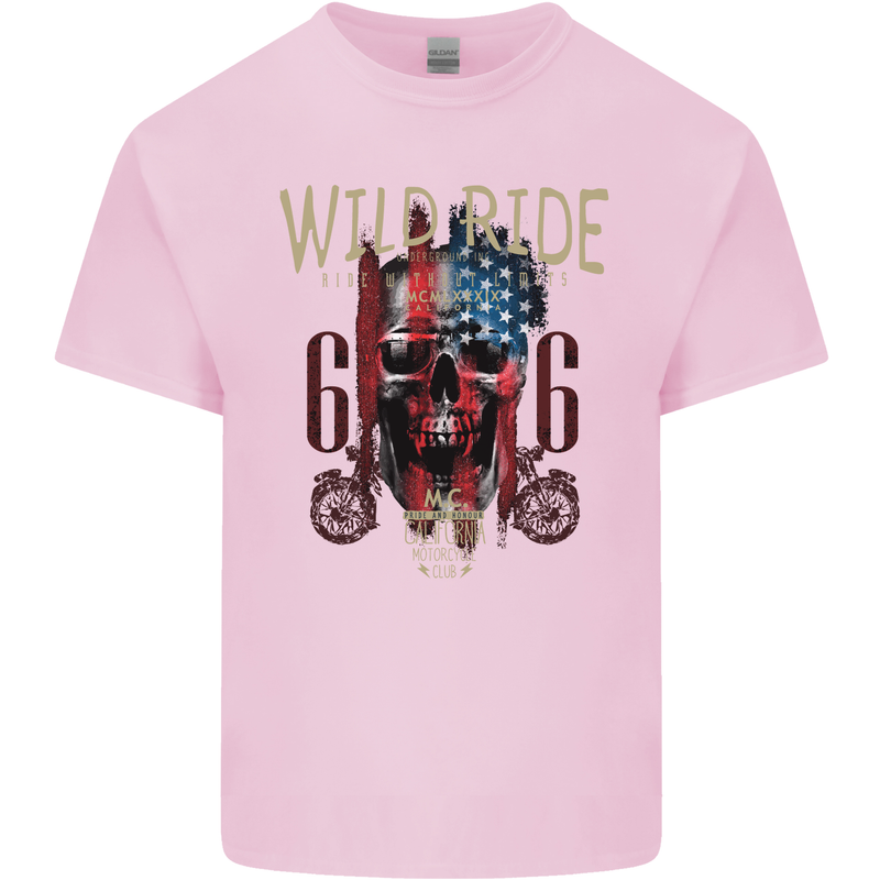 Biker USA Flag Skull Motorbike Motorcycle Kids T-Shirt Childrens Light Pink