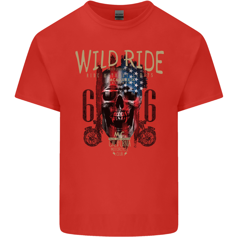 Biker USA Flag Skull Motorbike Motorcycle Kids T-Shirt Childrens Red