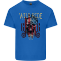 Biker USA Flag Skull Motorbike Motorcycle Kids T-Shirt Childrens Royal Blue