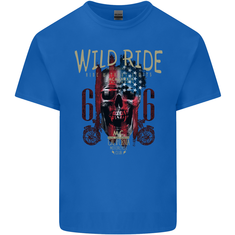 Biker USA Flag Skull Motorbike Motorcycle Kids T-Shirt Childrens Royal Blue
