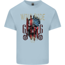 Biker USA Flag Skull Motorbike Motorcycle Mens Cotton T-Shirt Tee Top Light Blue