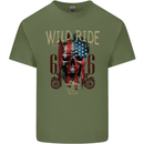 Biker USA Flag Skull Motorbike Motorcycle Mens Cotton T-Shirt Tee Top Military Green